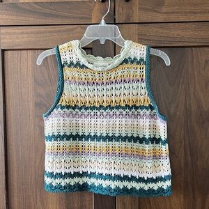 Universal Thread Crochet Knit Top in Sage, Mustard & Plum